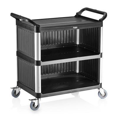 Biradlı Plastik Servis Arabası, Etrafı Kapalı, 520x960x1070 mm, Siyah